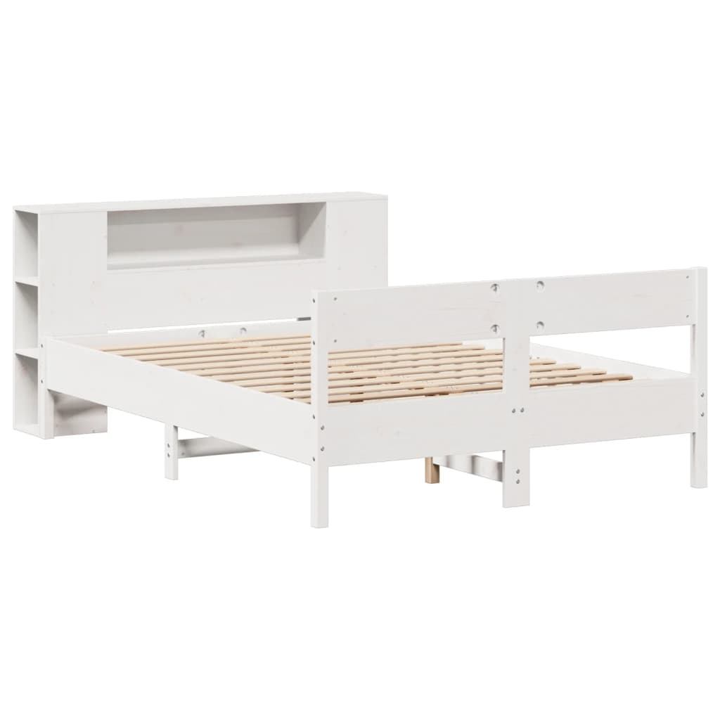 Bed met boekenkast zonder matras grenenhout wit 150x200 cm