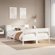 Bed 150x200 cm grenenhout wit met boekenkast
