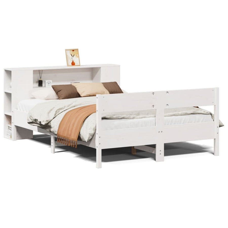 Bed met boekenkast zonder matras grenenhout wit 140x200 cm