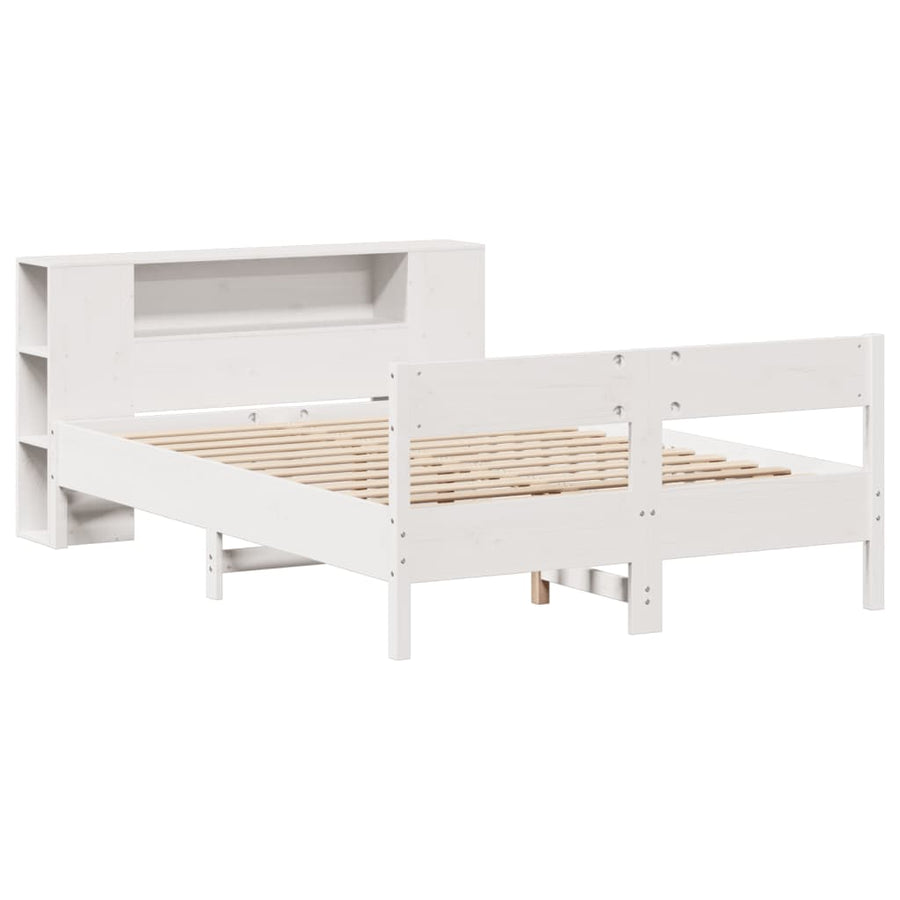 Bed met boekenkast zonder matras grenenhout wit 140x200 cm