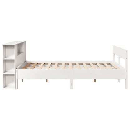 Bed met boekenkast zonder matras grenenhout wit 140x200 cm