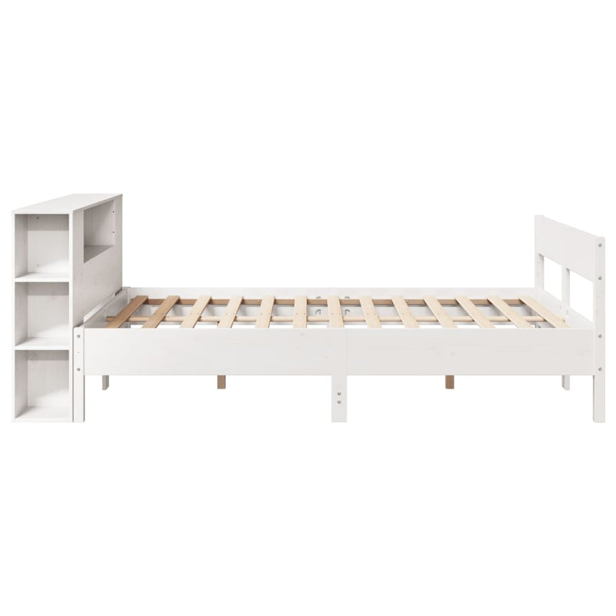 Bed met boekenkast zonder matras grenenhout wit 140x200 cm