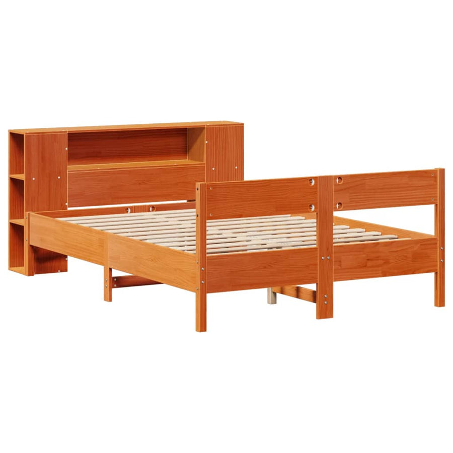 Bed met boekenkast zonder matras grenenhout wasbruin 140x200 cm
