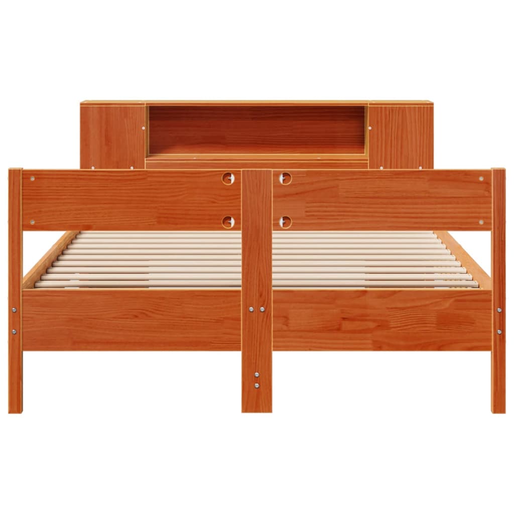 Bed met boekenkast zonder matras grenenhout wasbruin 140x200 cm