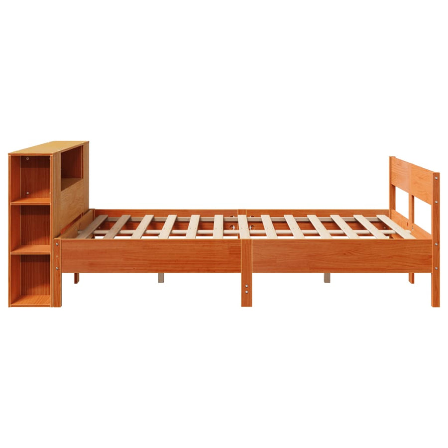 Bed met boekenkast zonder matras grenenhout wasbruin 140x200 cm