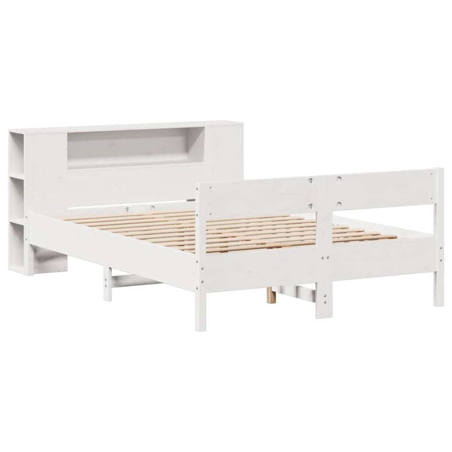 Bed met boekenkast zonder matras grenenhout wit 140x190 cm