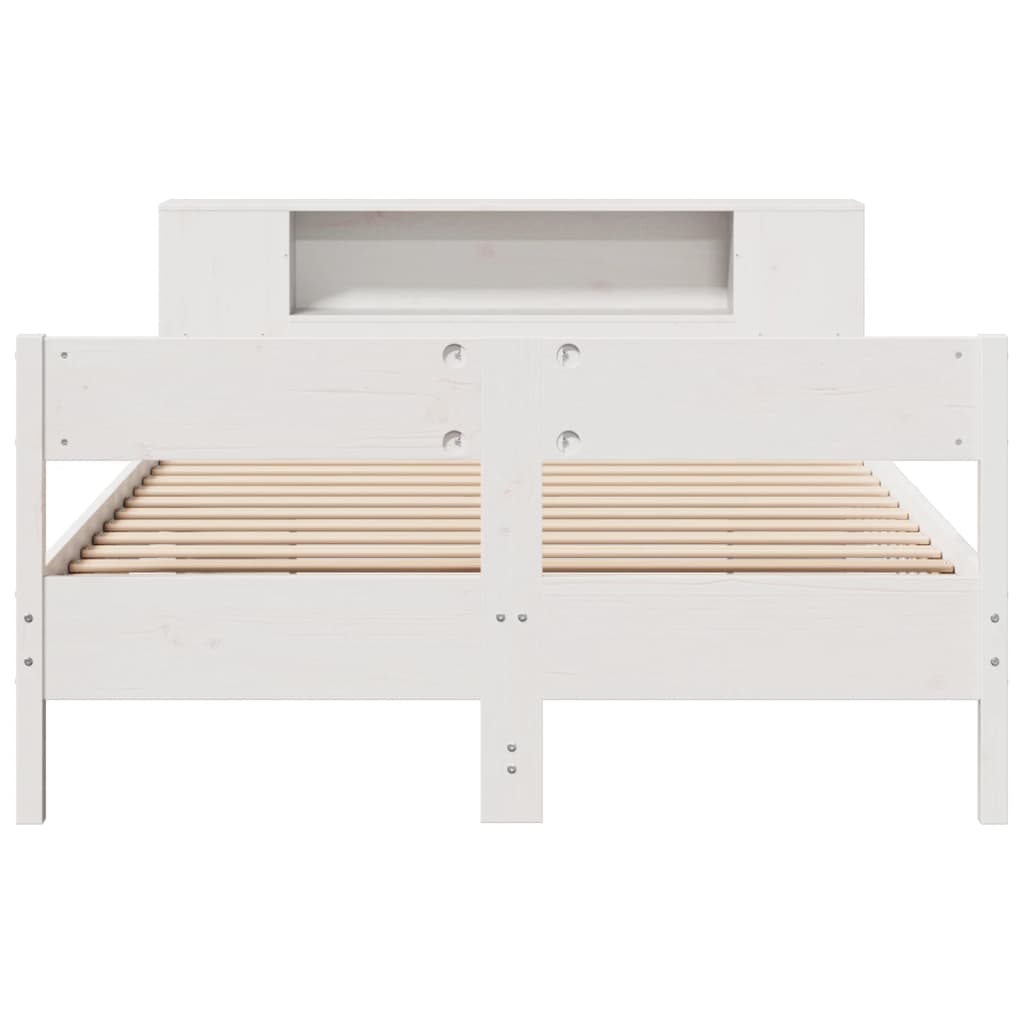 Bed met boekenkast zonder matras grenenhout wit 140x190 cm