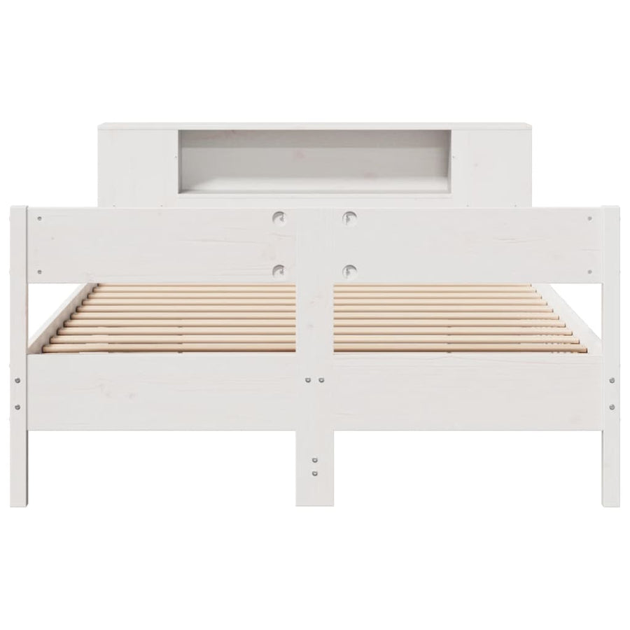 Bed met boekenkast zonder matras grenenhout wit 140x190 cm