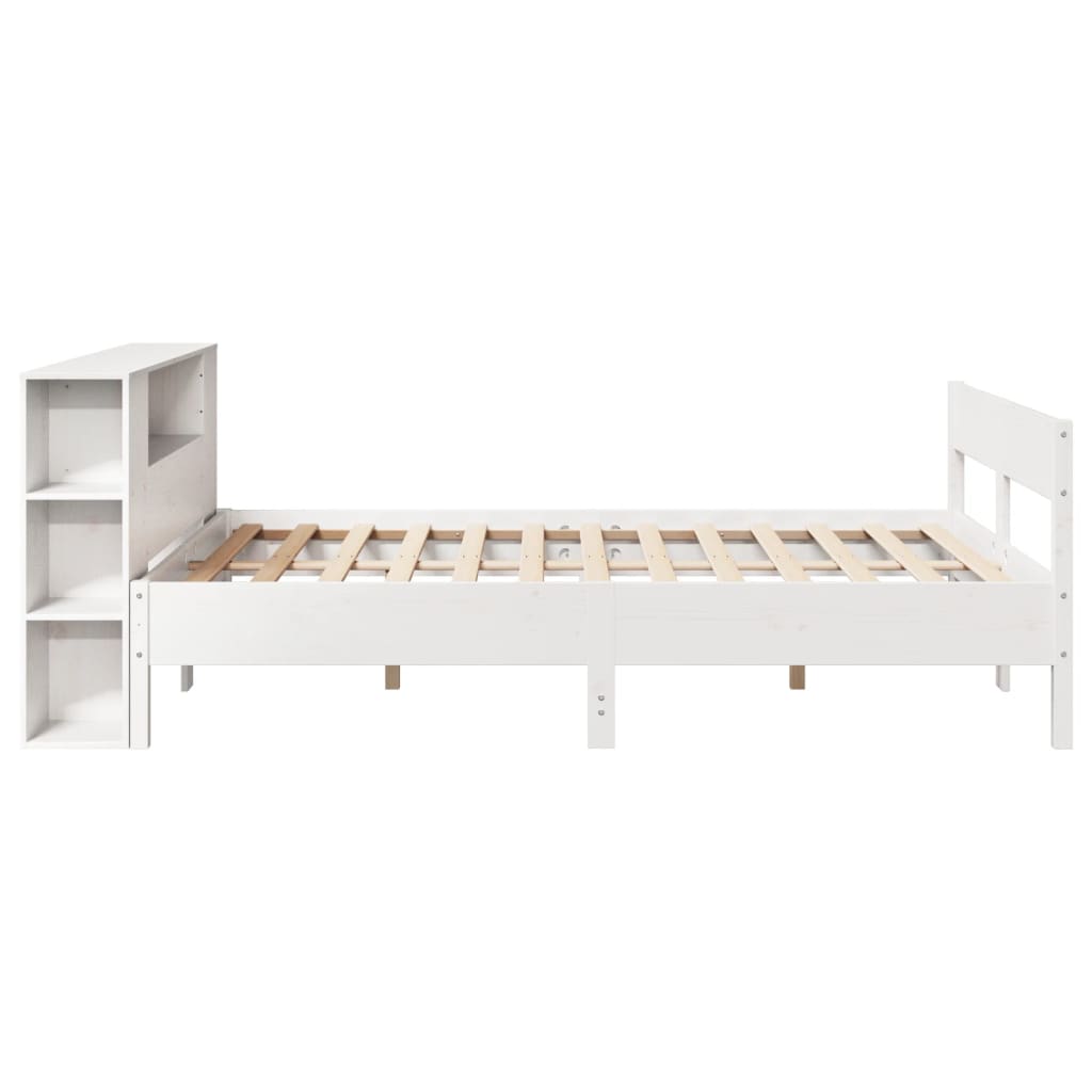 Bed met boekenkast zonder matras grenenhout wit 140x190 cm
