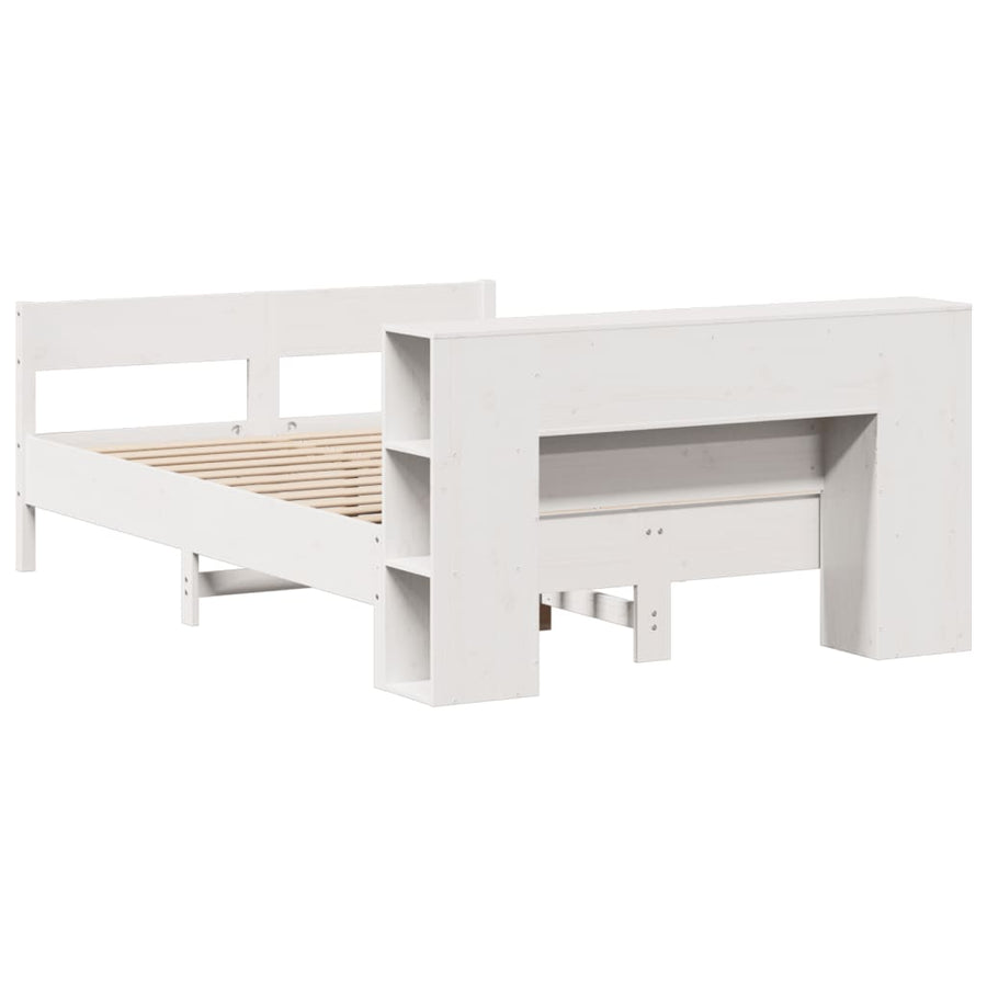 Bed met boekenkast zonder matras grenenhout wit 140x190 cm