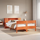 Bed met boekenkast zonder matras grenenhout wasbruin 140x190 cm