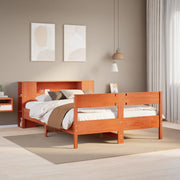 Bed met boekenkast grenenhout wasbruin 140x190 cm