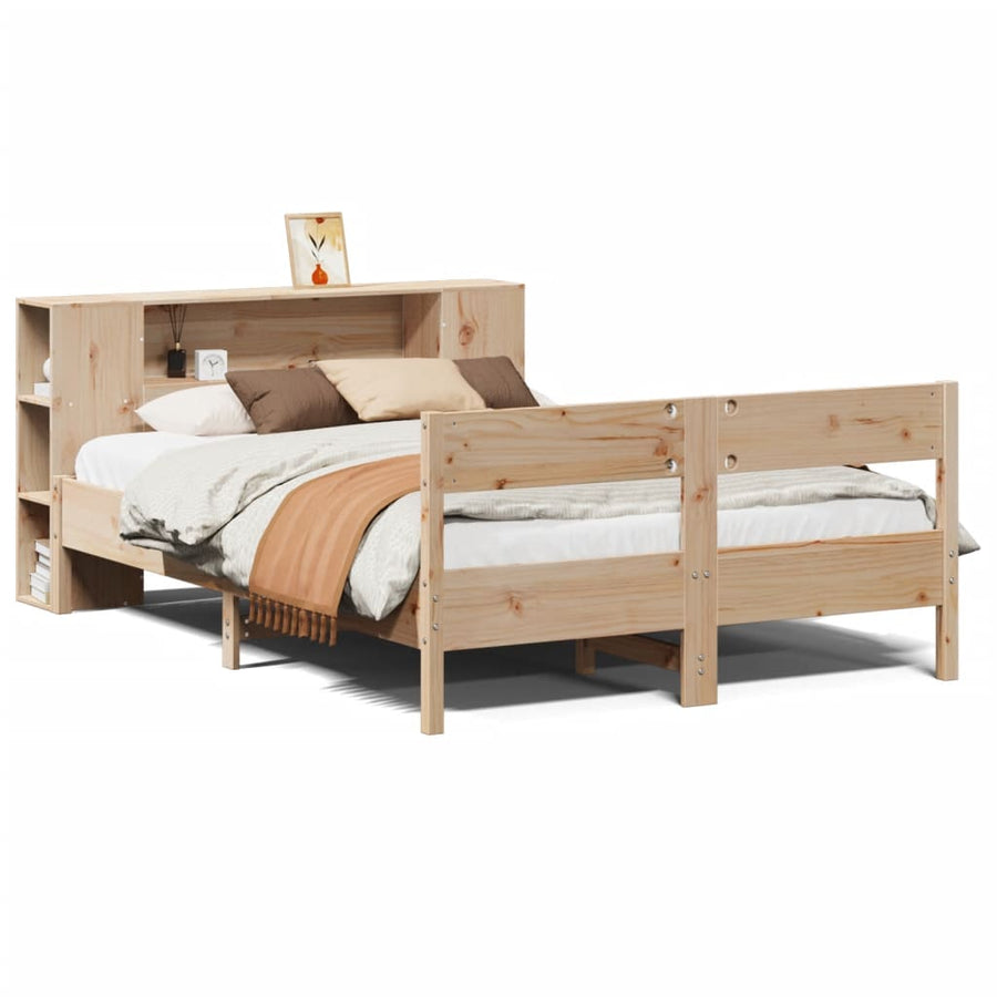 Bed met boekenkast zonder matras massief grenenhout 135x190 cm