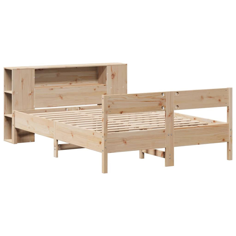 Bed met boekenkast zonder matras massief grenenhout 135x190 cm