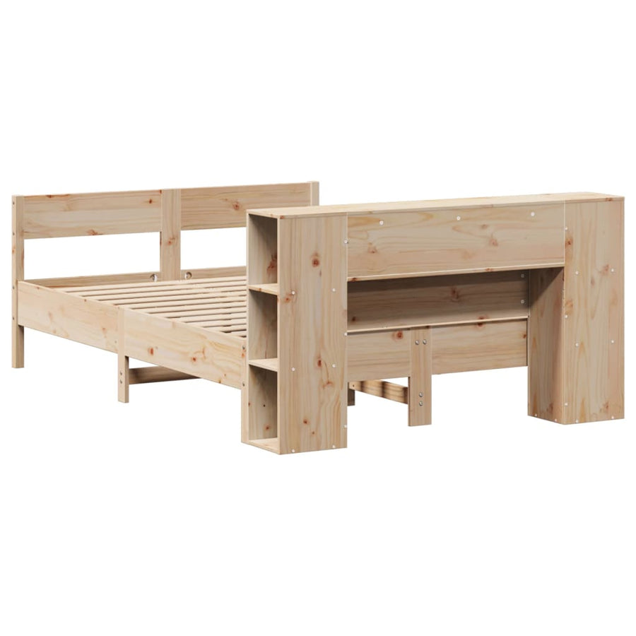 Bed met boekenkast zonder matras massief grenenhout 135x190 cm