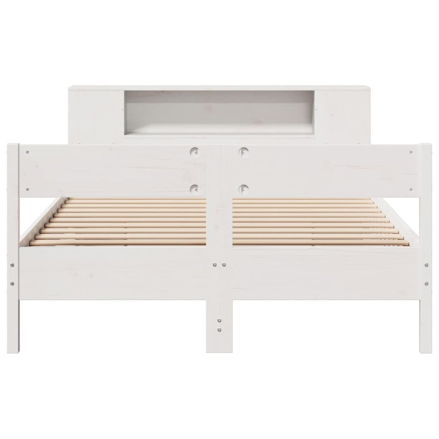 Bed met boekenkast zonder matras grenenhout wit 135x190 cm