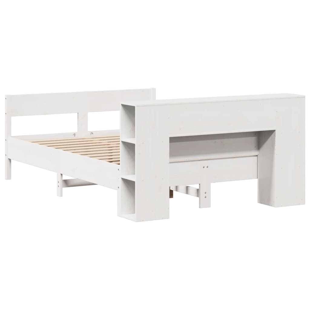Bed met boekenkast zonder matras grenenhout wit 135x190 cm