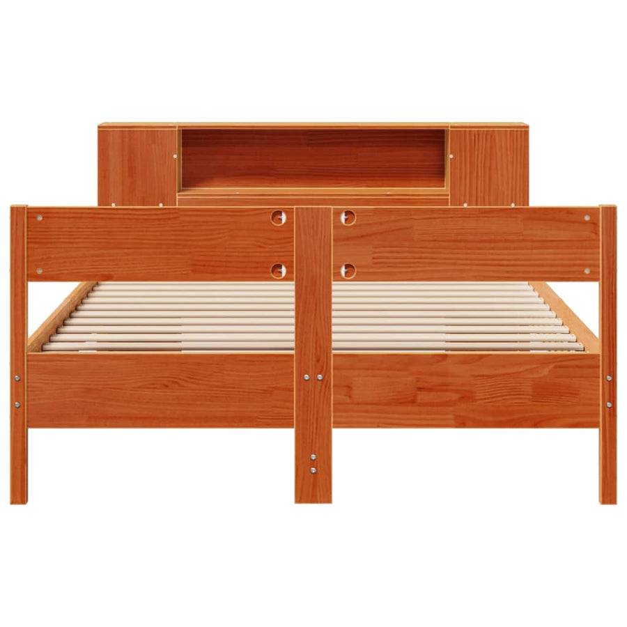 Bed met boekenkast zonder matras grenenhout wasbruin 135x190 cm