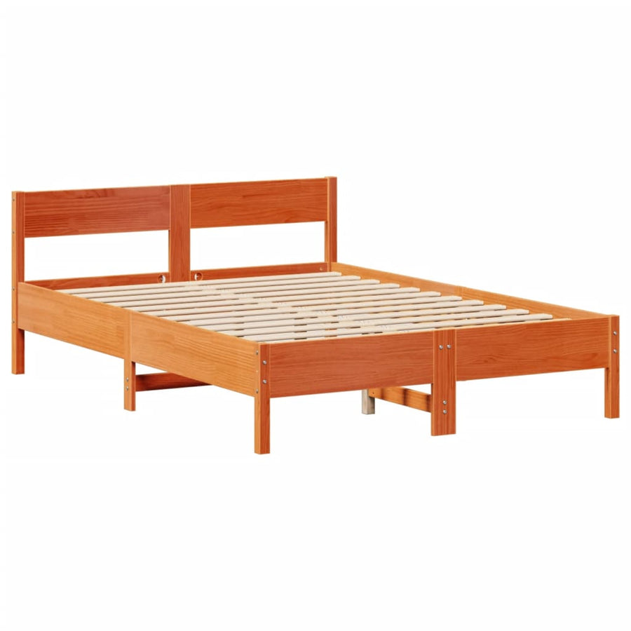 Bed met boekenkast zonder matras grenenhout wasbruin 135x190 cm