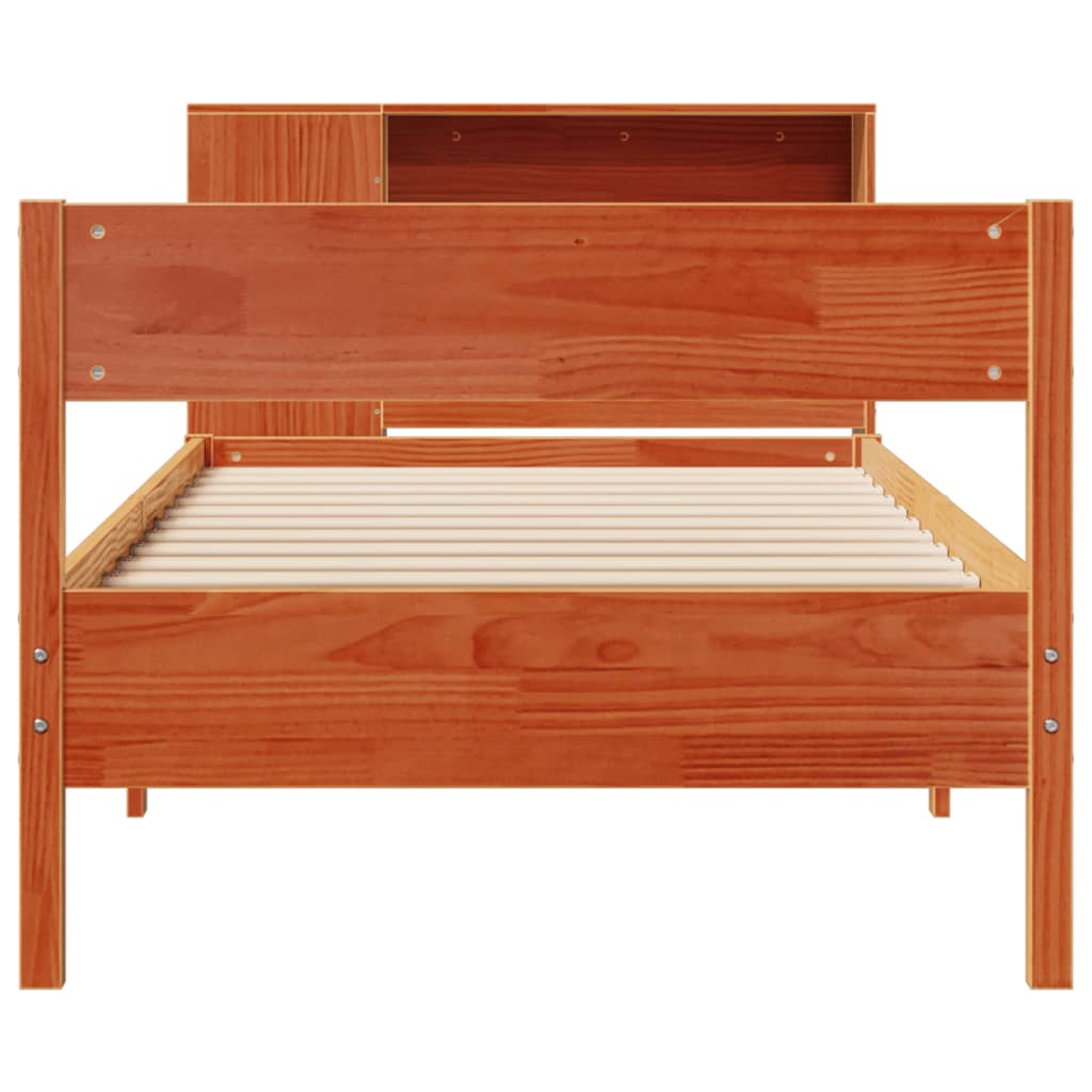 Bed met boekenkast zonder matras grenenhout wasbruin 100x200 cm