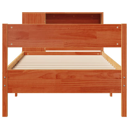 Bed met boekenkast zonder matras grenenhout wasbruin 100x200 cm