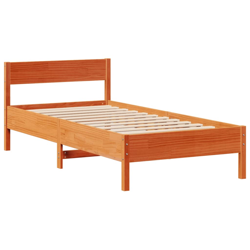Bed met boekenkast zonder matras grenenhout wasbruin 100x200 cm