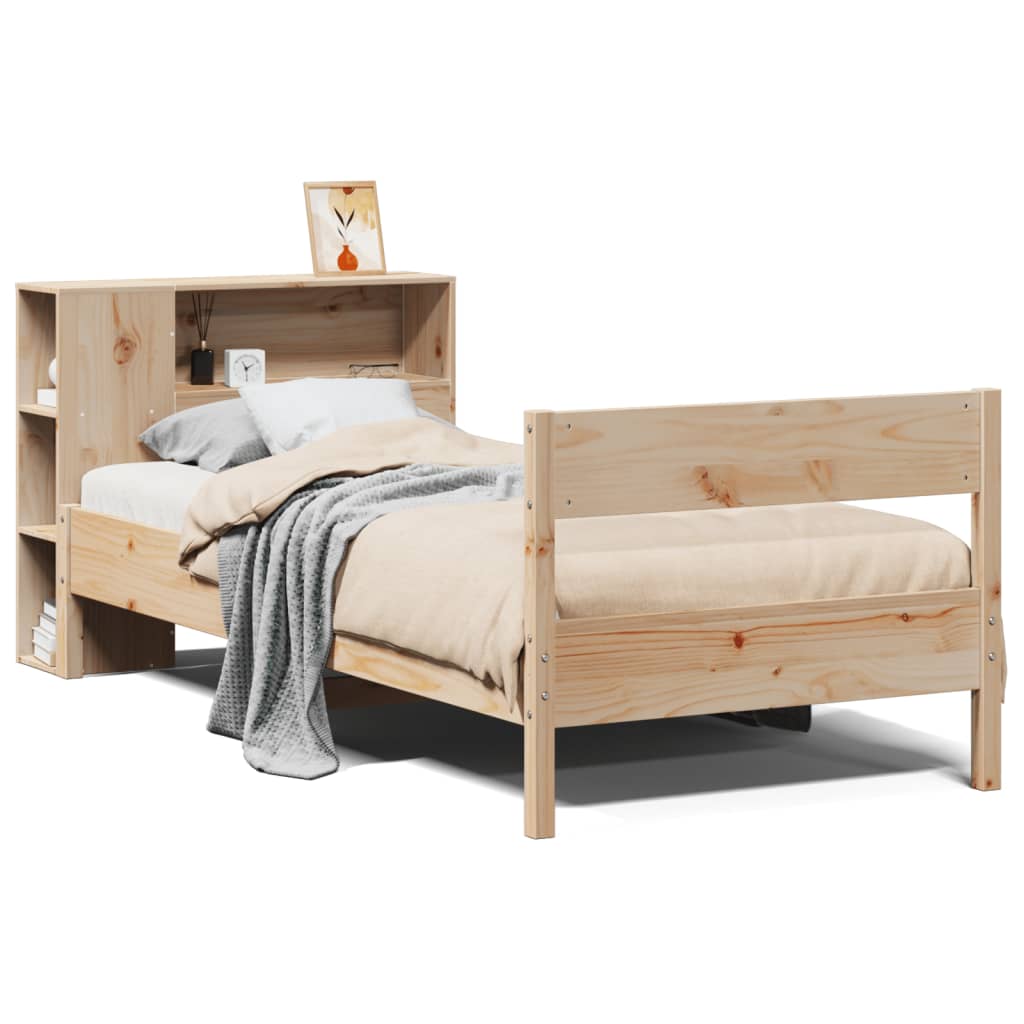 Bed met boekenkast zonder matras massief grenenhout 75x190 cm