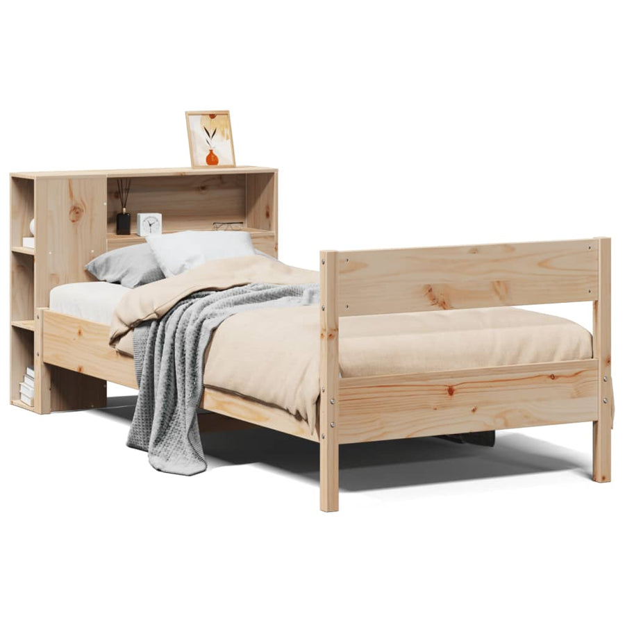 Bed met boekenkast zonder matras massief grenenhout 75x190 cm