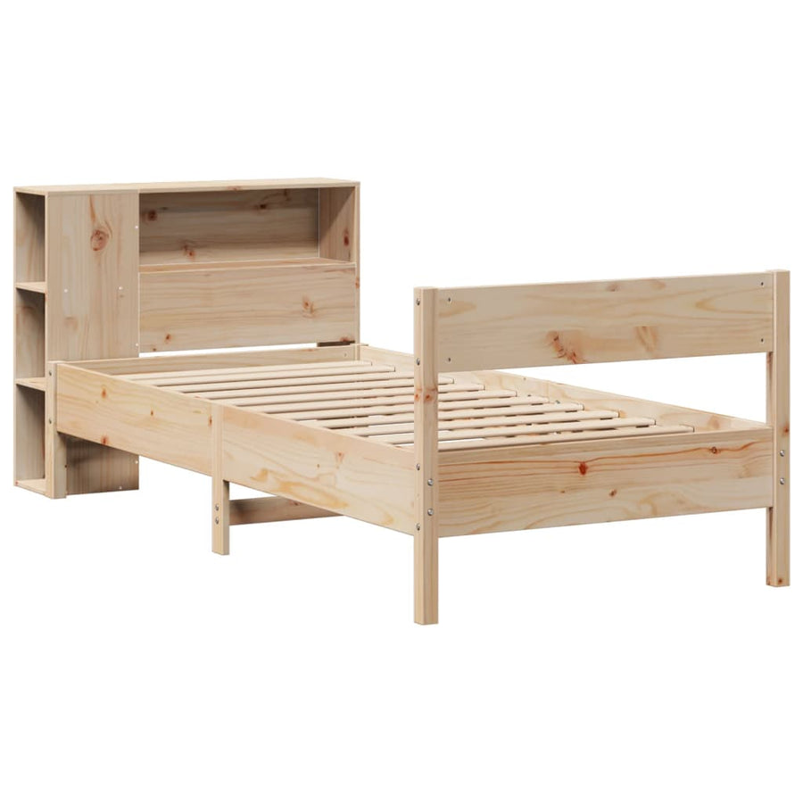 Bed met boekenkast zonder matras massief grenenhout 75x190 cm