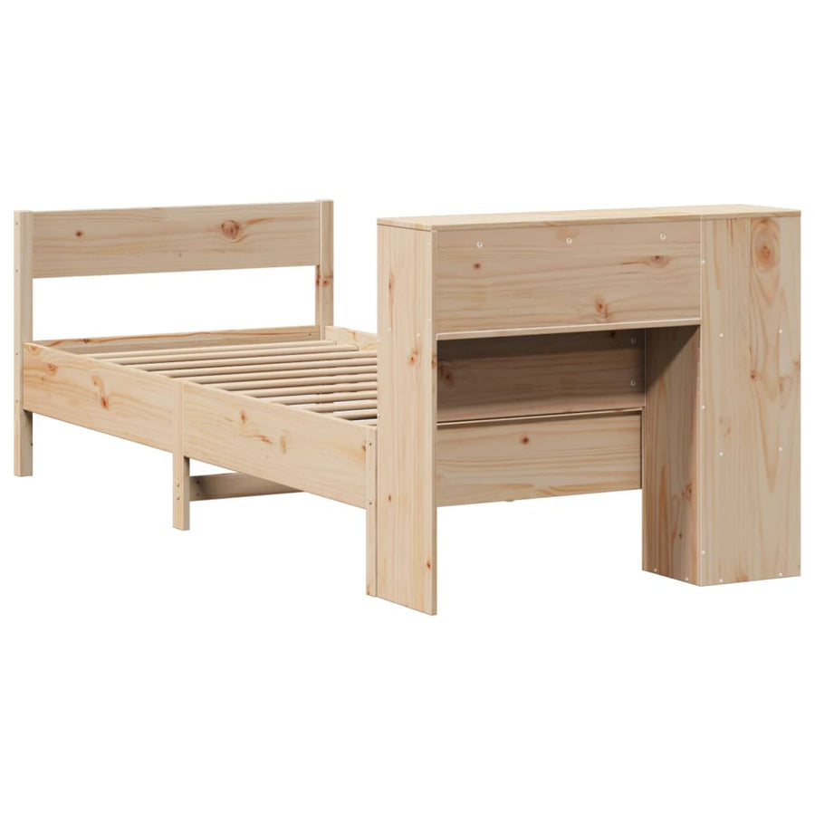Bed met boekenkast zonder matras massief grenenhout 75x190 cm