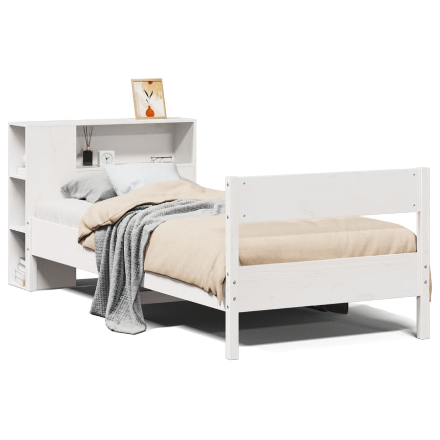 Bed met boekenkast zonder matras grenenhout wit 75x190 cm