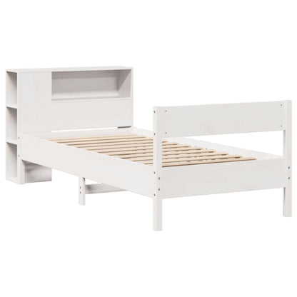 Bed met boekenkast zonder matras grenenhout wit 75x190 cm