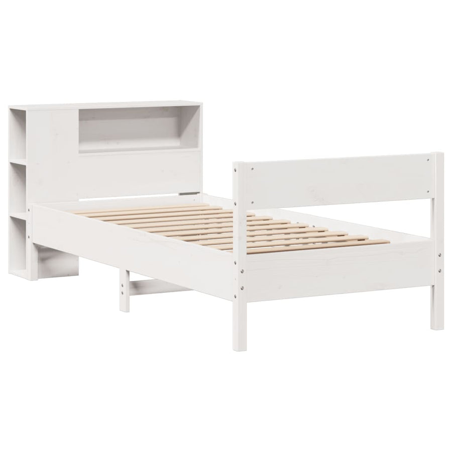 Bed met boekenkast zonder matras grenenhout wit 75x190 cm