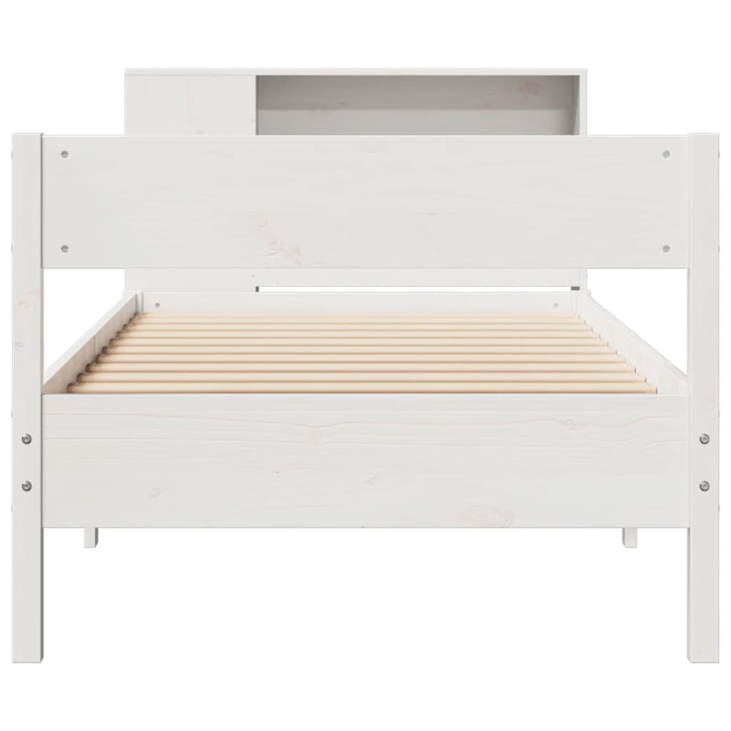 Bed met boekenkast zonder matras grenenhout wit 75x190 cm