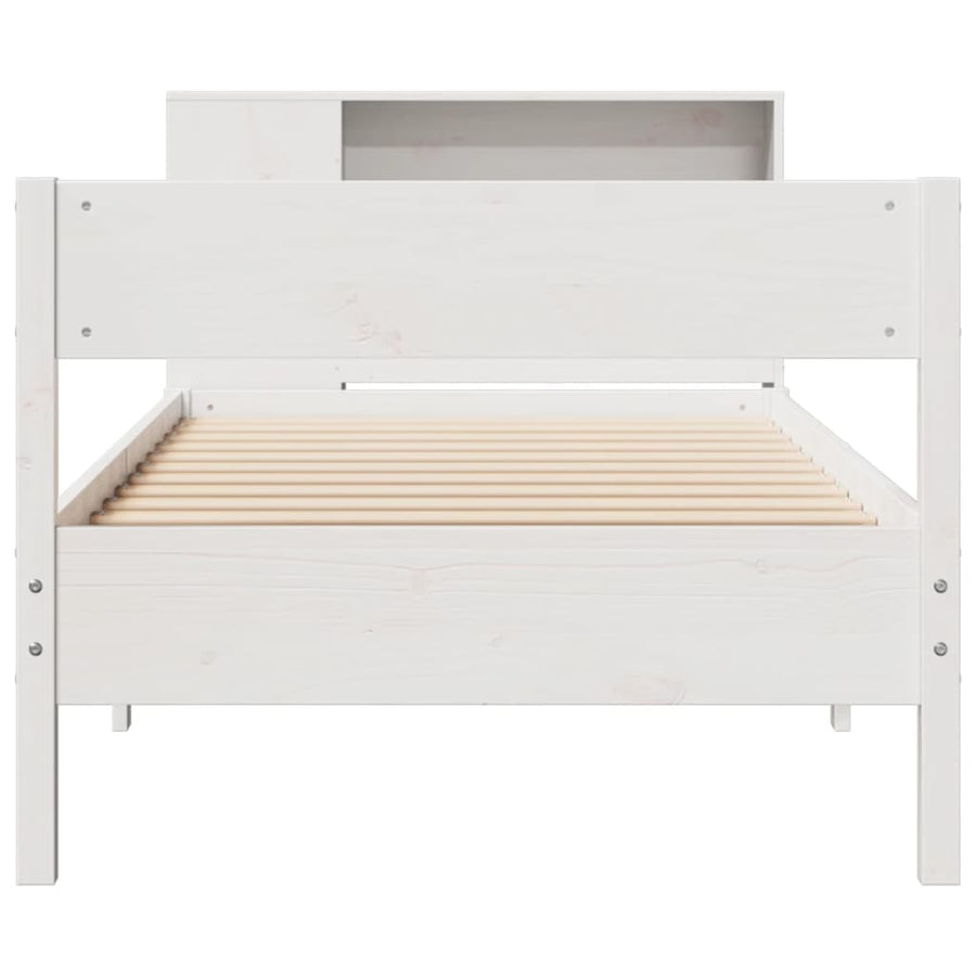 Bed met boekenkast zonder matras grenenhout wit 75x190 cm