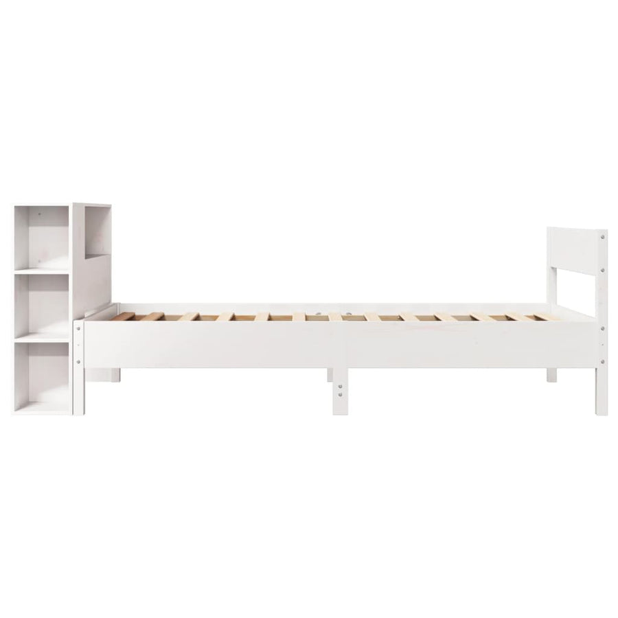 Bed met boekenkast zonder matras grenenhout wit 75x190 cm