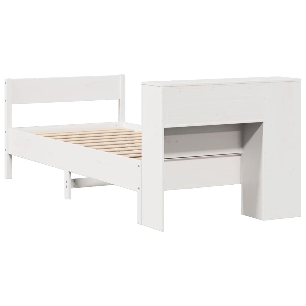 Bed met boekenkast zonder matras grenenhout wit 75x190 cm