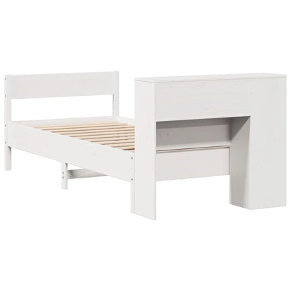 Bed met boekenkast zonder matras grenenhout wit 75x190 cm