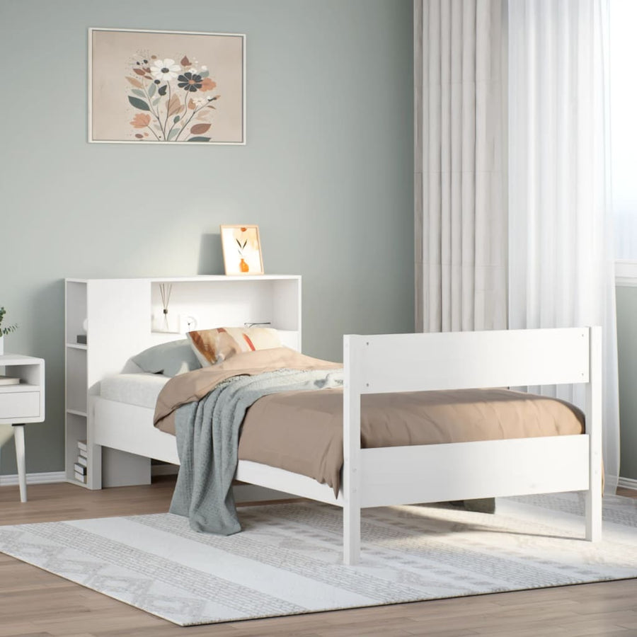 Bed met boekenkast zonder matras grenenhout wit 75x190 cm