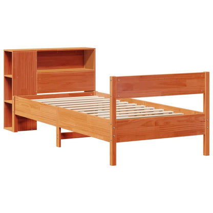 Bed met boekenkast zonder matras grenenhout wasbruin 75x190 cm