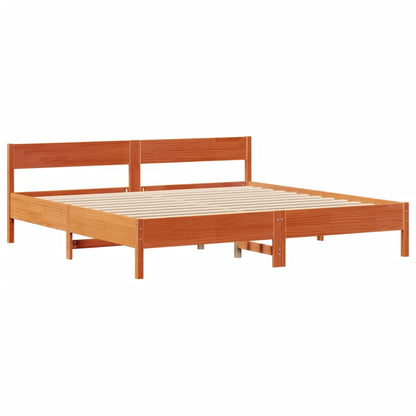 Bed met boekenkast zonder matras grenenhout wasbruin 200x200 cm