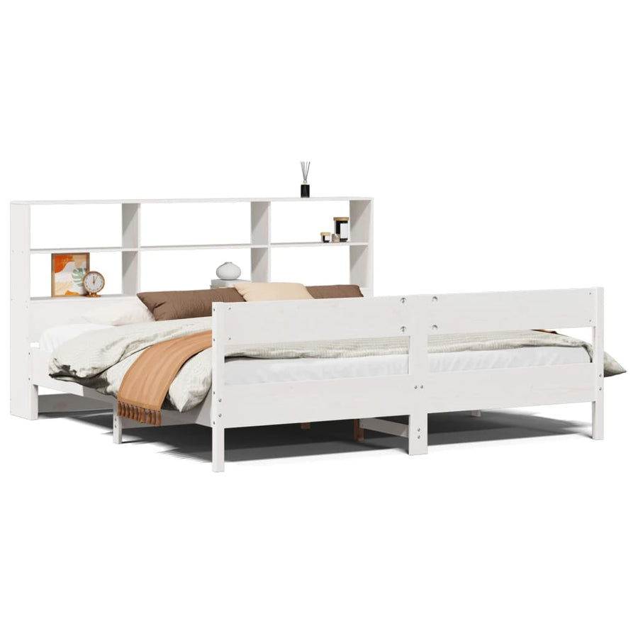 Bed met boekenkast zonder matras grenenhout wit 180x200 cm