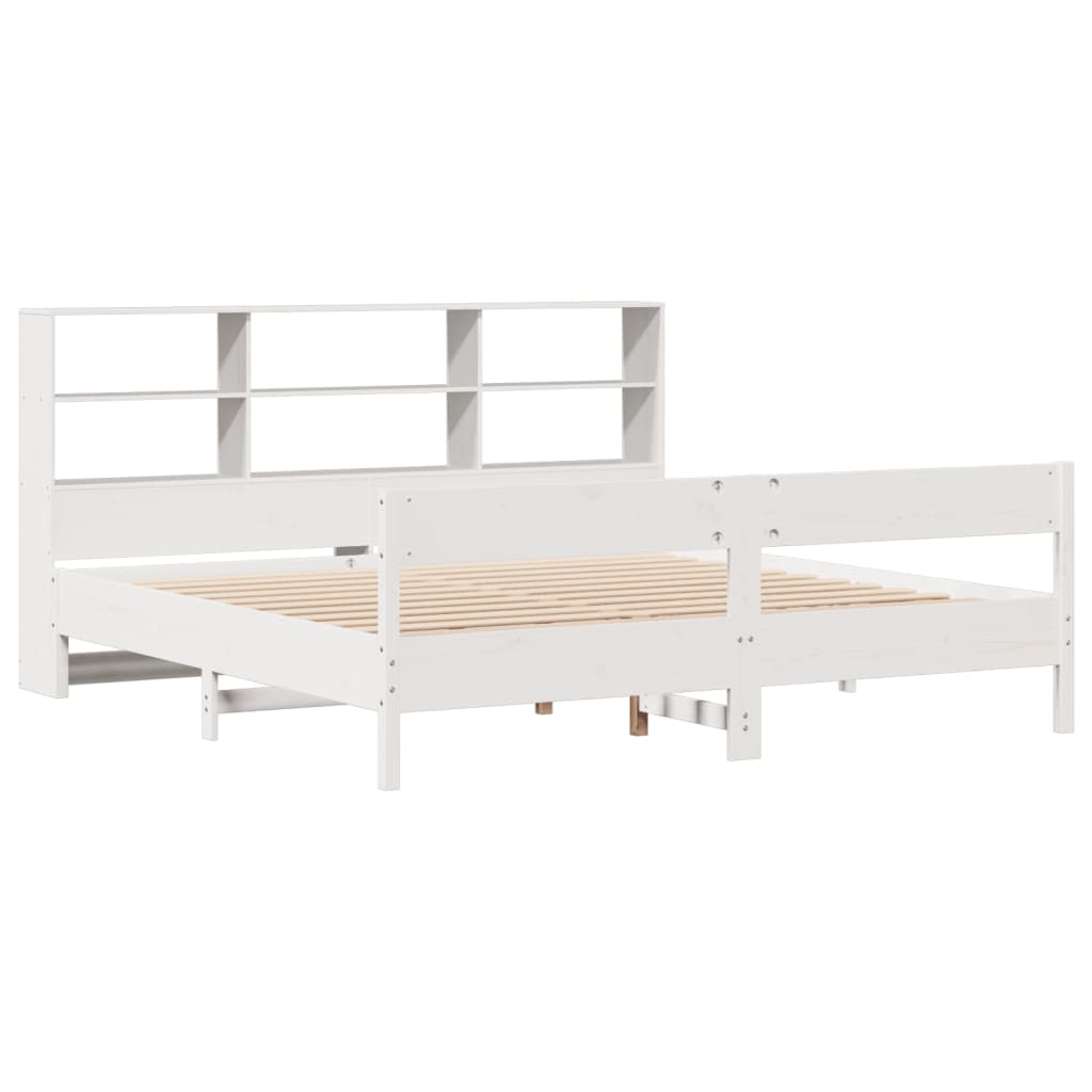 Bed met boekenkast zonder matras grenenhout wit 180x200 cm