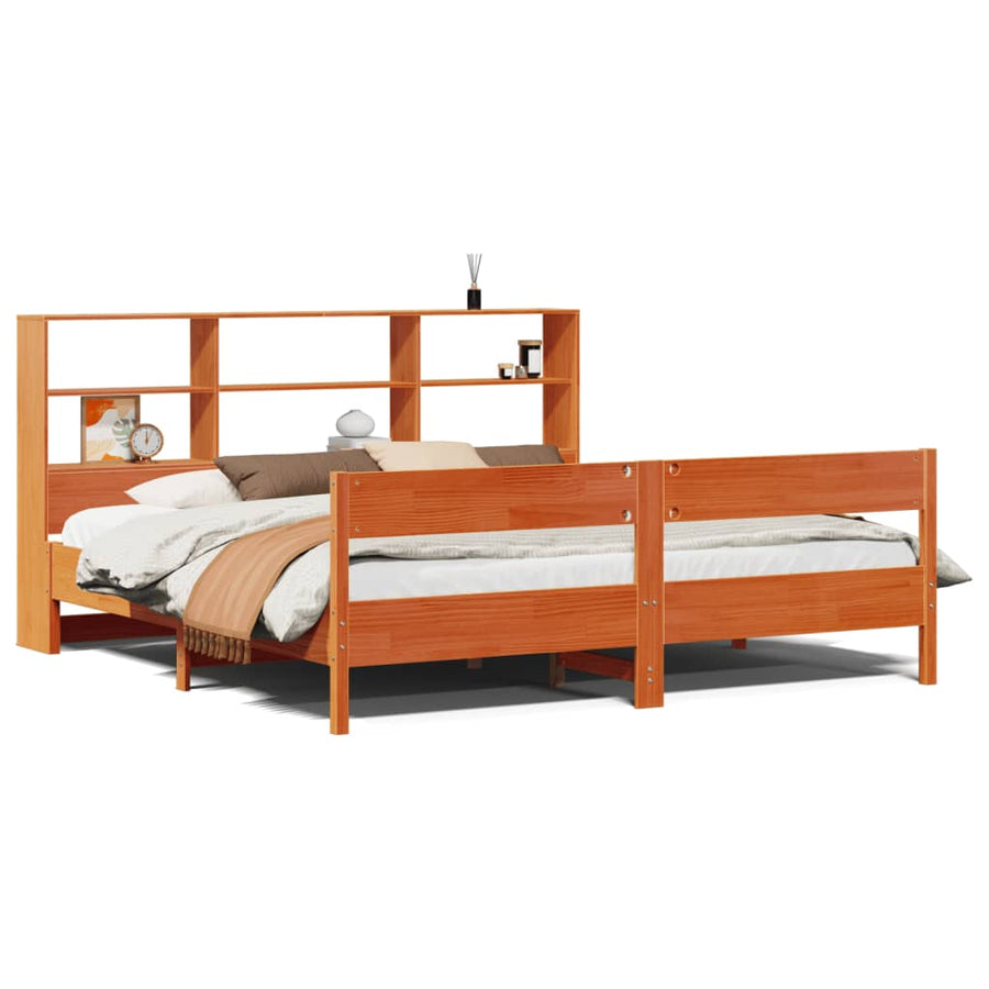 Bed met boekenkast zonder matras grenenhout wasbruin 180x200 cm
