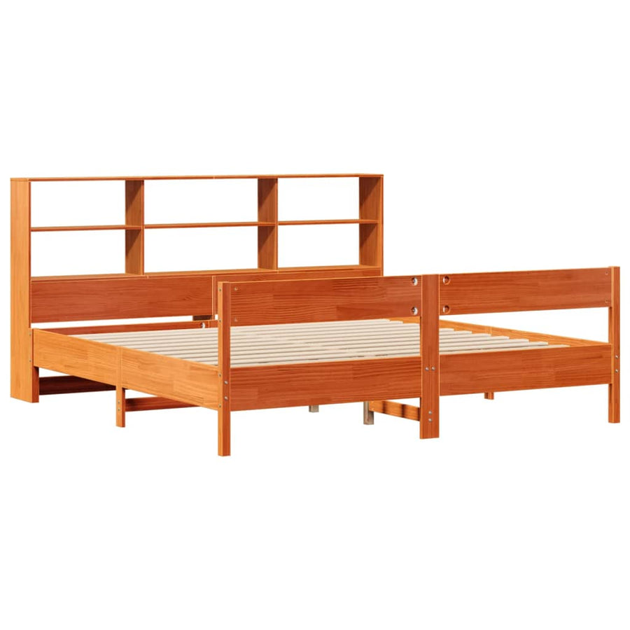 Bed met boekenkast zonder matras grenenhout wasbruin 180x200 cm