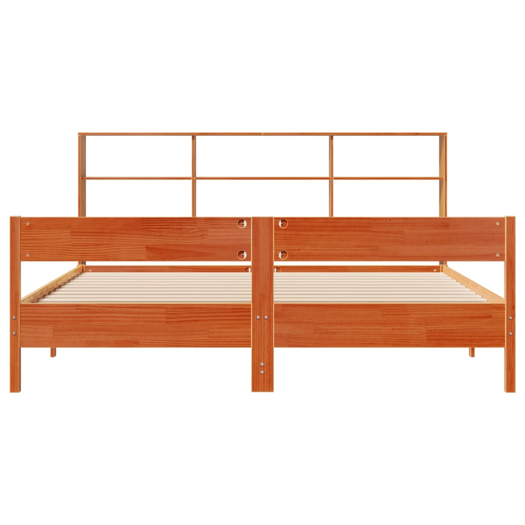 Bed met boekenkast zonder matras grenenhout wasbruin 180x200 cm