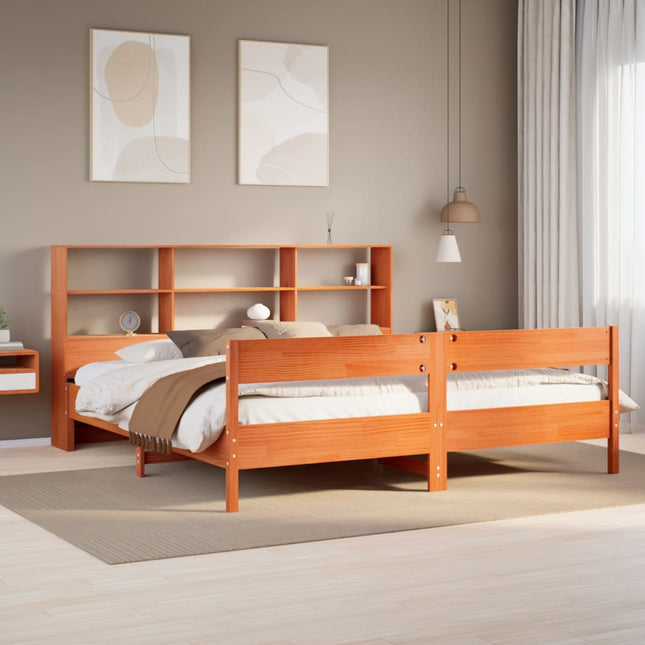 Bed met boekenkast zonder matras grenenhout wasbruin 180x200 cm