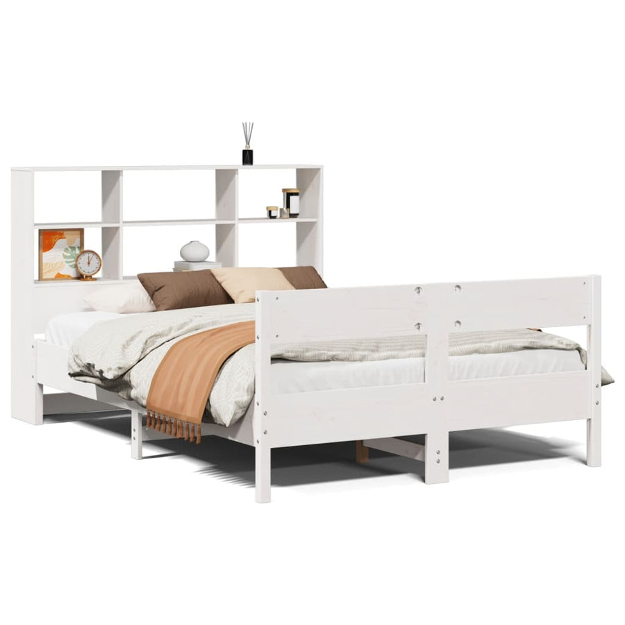 Bed met boekenkast zonder matras grenenhout wit 160x200 cm