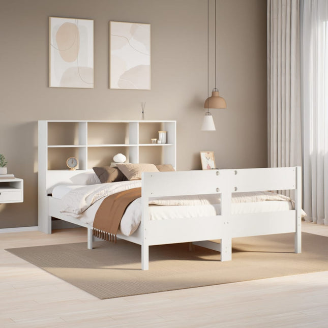 Bed met boekenkast zonder matras grenenhout wit 160x200 cm