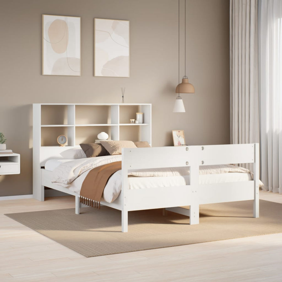 Bed met boekenkast zonder matras grenenhout wit 160x200 cm